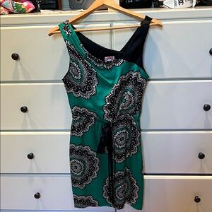 Yoana Baraschi One-Shoulder silk Green Floral Print Dress zip side 4